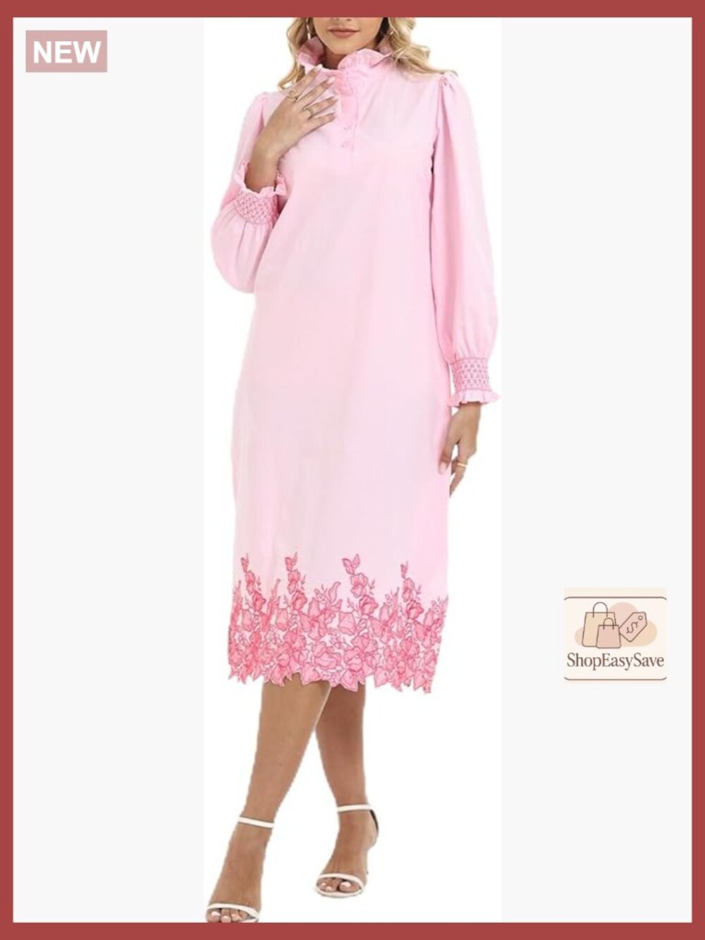 Floral Embroidered Maxi Dress Long Sleeve Button Front Elegant Chic